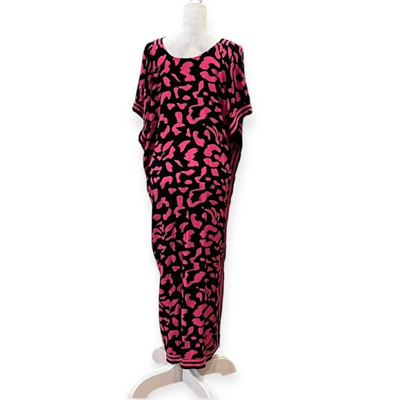 Rebel Raven One Size Pink Black Animal Print Caftan Dress Boho Loungewear Viscos - Picture 2 of 9